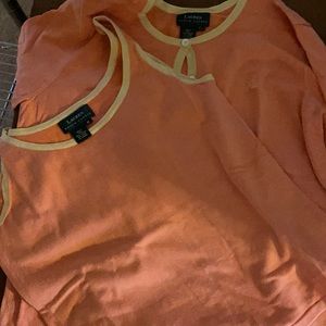 Ralph Lauren sweater cardigan & tank.  The set is a peach color/yellow trim.